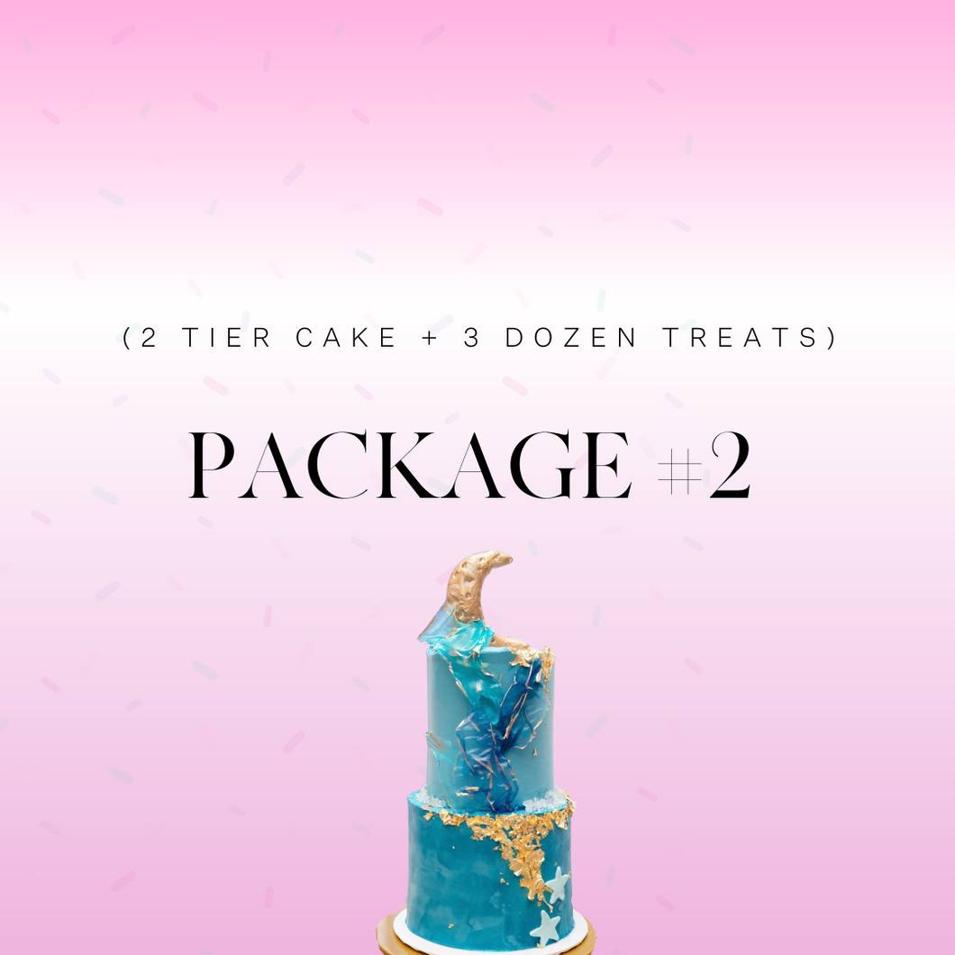 Package #2 (2 Tier Cake + 3 Dozen Treats)
